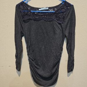 Maurices Gray Ruched 3/4 Sleeve Blouse